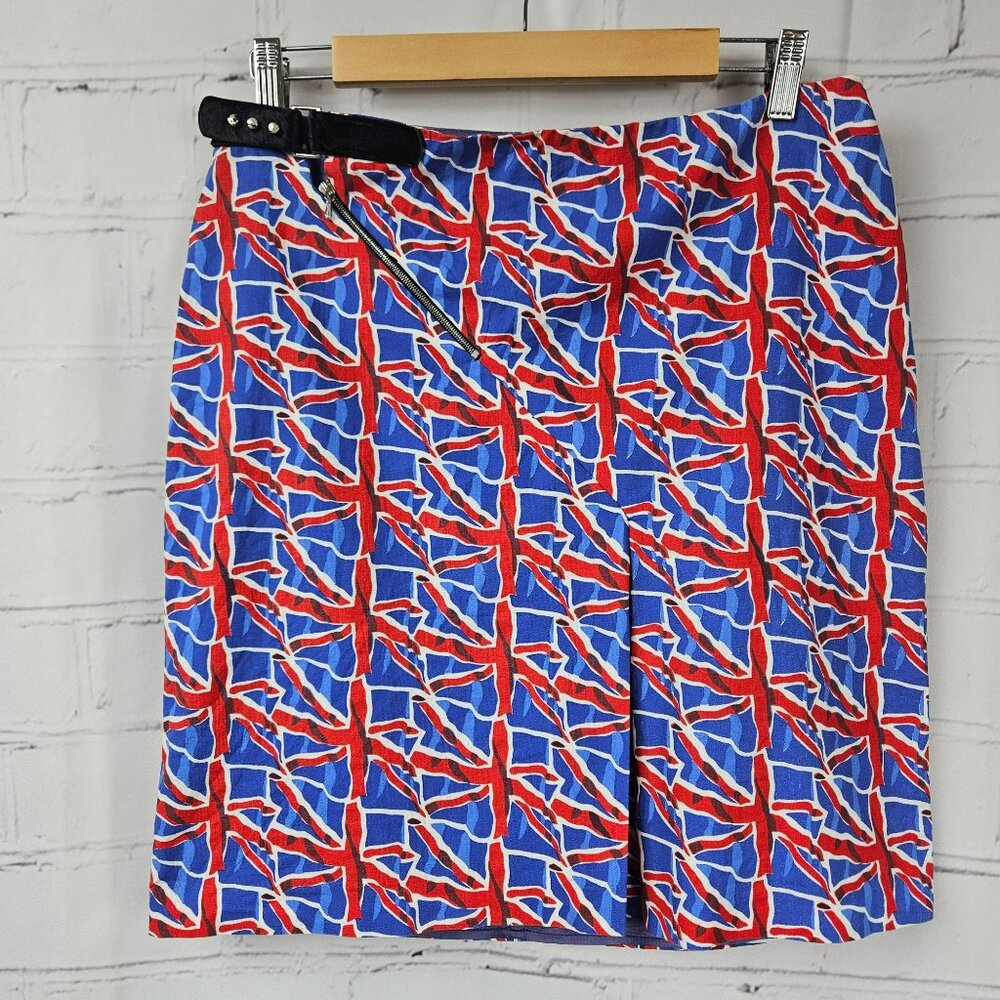 Boyd Union Jack England Patterned Skirt Side Zip Faux Fur Detail Womens Medium